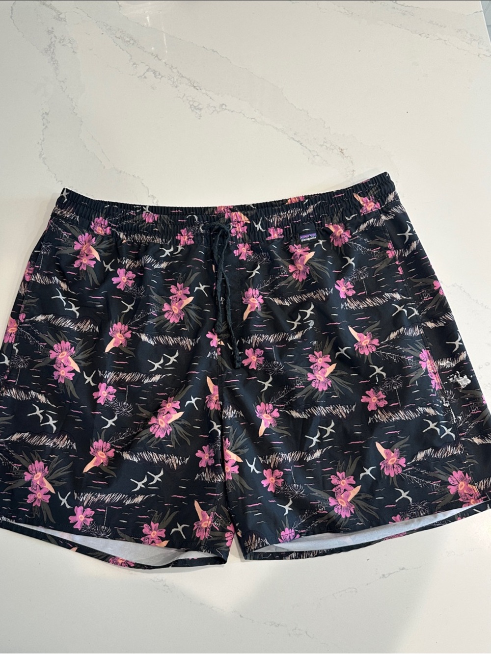 Men's Patagonia Black Swim Trunks with Pink Floral Design size XL